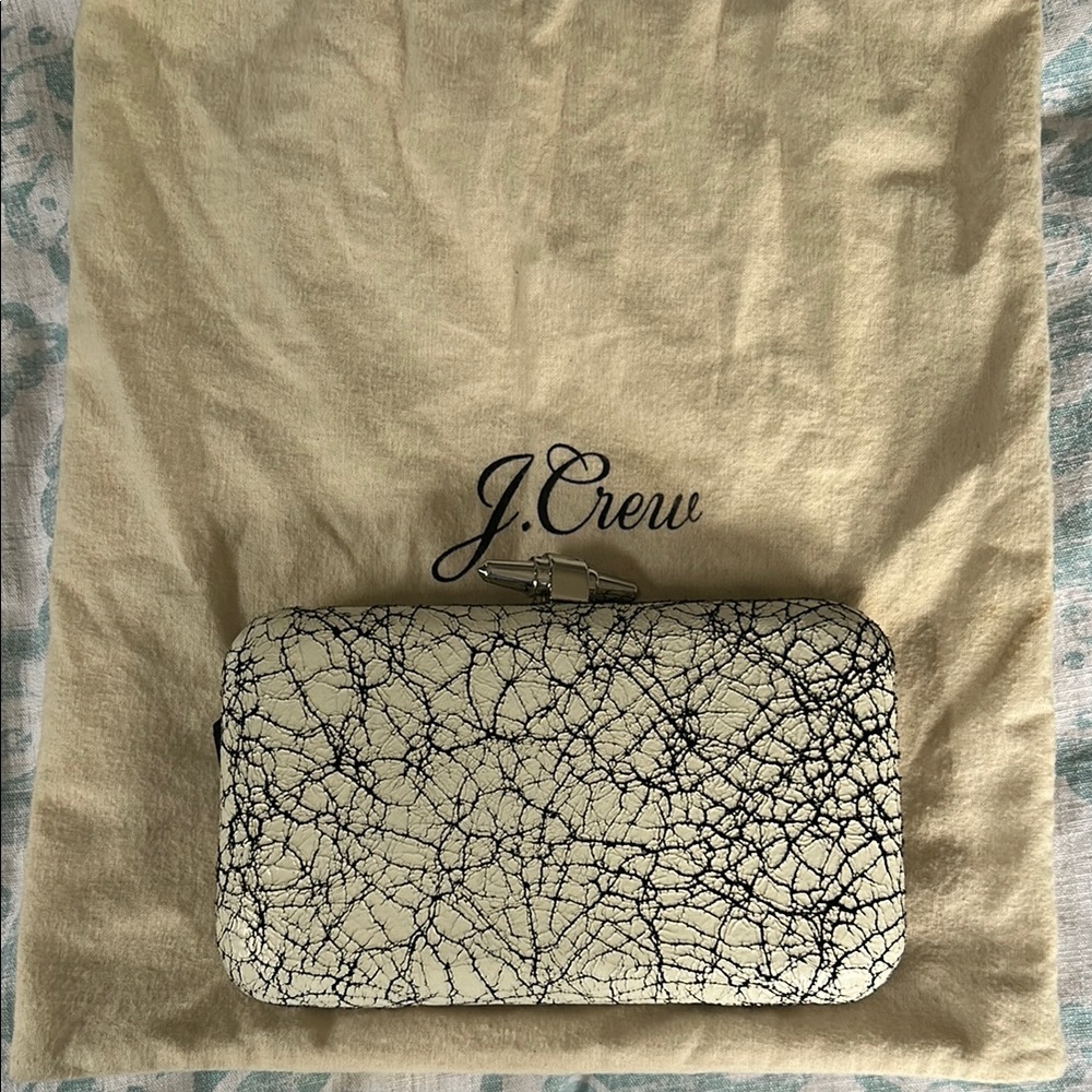 J. Crew Black and Cream Crackle Pattern Clutch